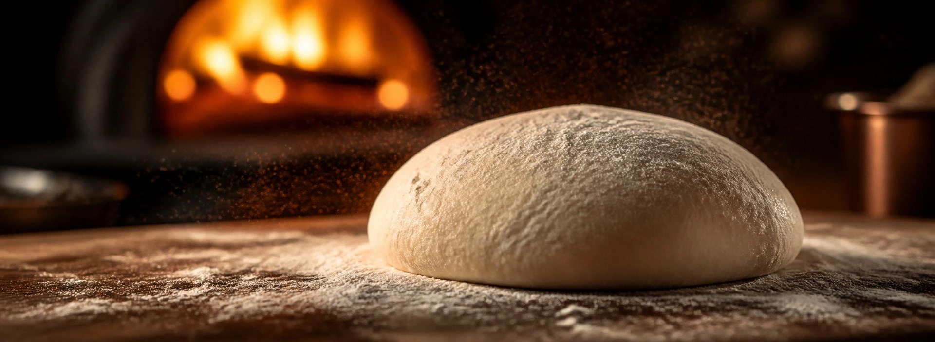 Fresh pizza dough resting under warm light
